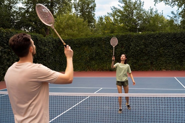 Members playing badminton together